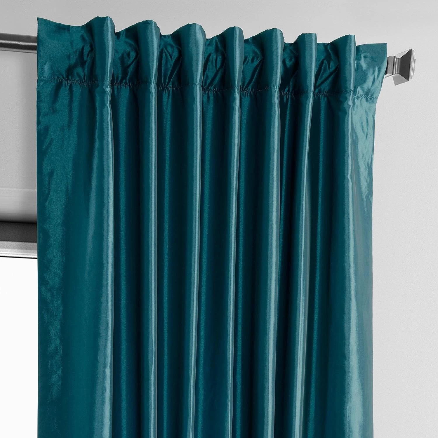 Dark Teal Blue Solid Faux Silk Taffeta Curtain Pair (2 Panels) 5 Dark Teal Blue Solid Faux Silk Taffeta Curtain Pair (2 Panels) - Image 3