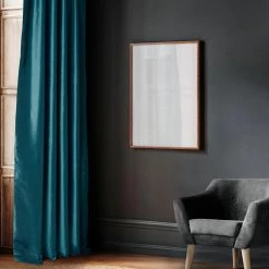 Dark Teal Blue Solid Faux Silk Taffeta Curtain Pair (2 Panels) 13 Dark Teal Blue Solid Faux Silk Taffeta Curtain Pair (2 Panels) -Chic Curtains Shop PTCH SP003 front view 1