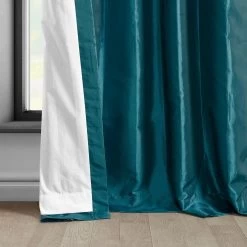 Dark Teal Blue Solid Faux Silk Taffeta Curtain Pair (2 Panels) 12 Dark Teal Blue Solid Faux Silk Taffeta Curtain Pair (2 Panels) -Chic Curtains Shop PTCH SP003 lining view