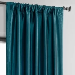 Dark Teal Blue Solid Faux Silk Taffeta Curtain Pair (2 Panels) 11 Dark Teal Blue Solid Faux Silk Taffeta Curtain Pair (2 Panels) -Chic Curtains Shop PTCH SP003 pole pocket header