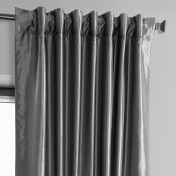 Deep Grey Solid Faux Silk Taffeta Room Darkening Curtain Pair (2 Panels) -Chic Curtains Shop PTCH SP005 back tab header