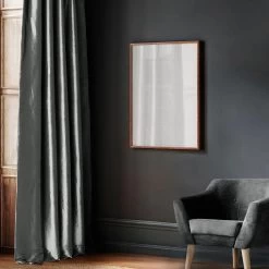 Deep Grey Solid Faux Silk Taffeta Room Darkening Curtain Pair (2 Panels) -Chic Curtains Shop PTCH SP005 front view 1