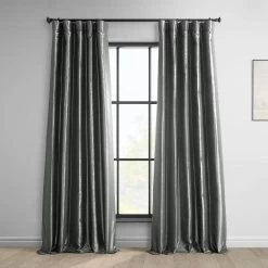 Deep Grey Solid Faux Silk Taffeta Room Darkening Curtain Pair (2 Panels)