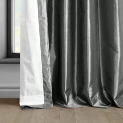 Deep Grey Solid Faux Silk Taffeta Room Darkening Curtain Pair (2 Panels) -Chic Curtains Shop PTCH SP005 lining view