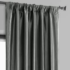 Deep Grey Solid Faux Silk Taffeta Room Darkening Curtain Pair (2 Panels) -Chic Curtains Shop PTCH SP005 pole pocket header