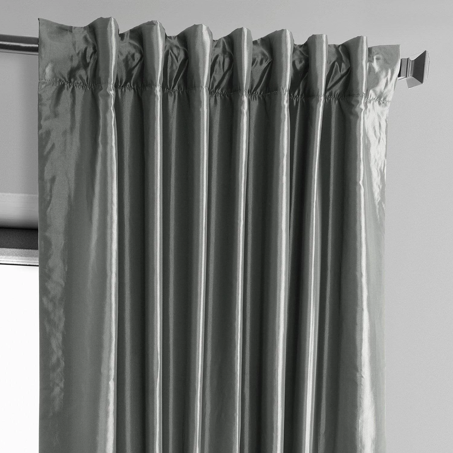 Metal Solid Faux Silk Taffeta Room Darkening Curtain Pair (2 Panels) 5 Metal Solid Faux Silk Taffeta Room Darkening Curtain Pair (2 Panels) - Image 3