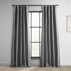 Metal Solid Faux Silk Taffeta Room Darkening Curtain Pair (2 Panels)
