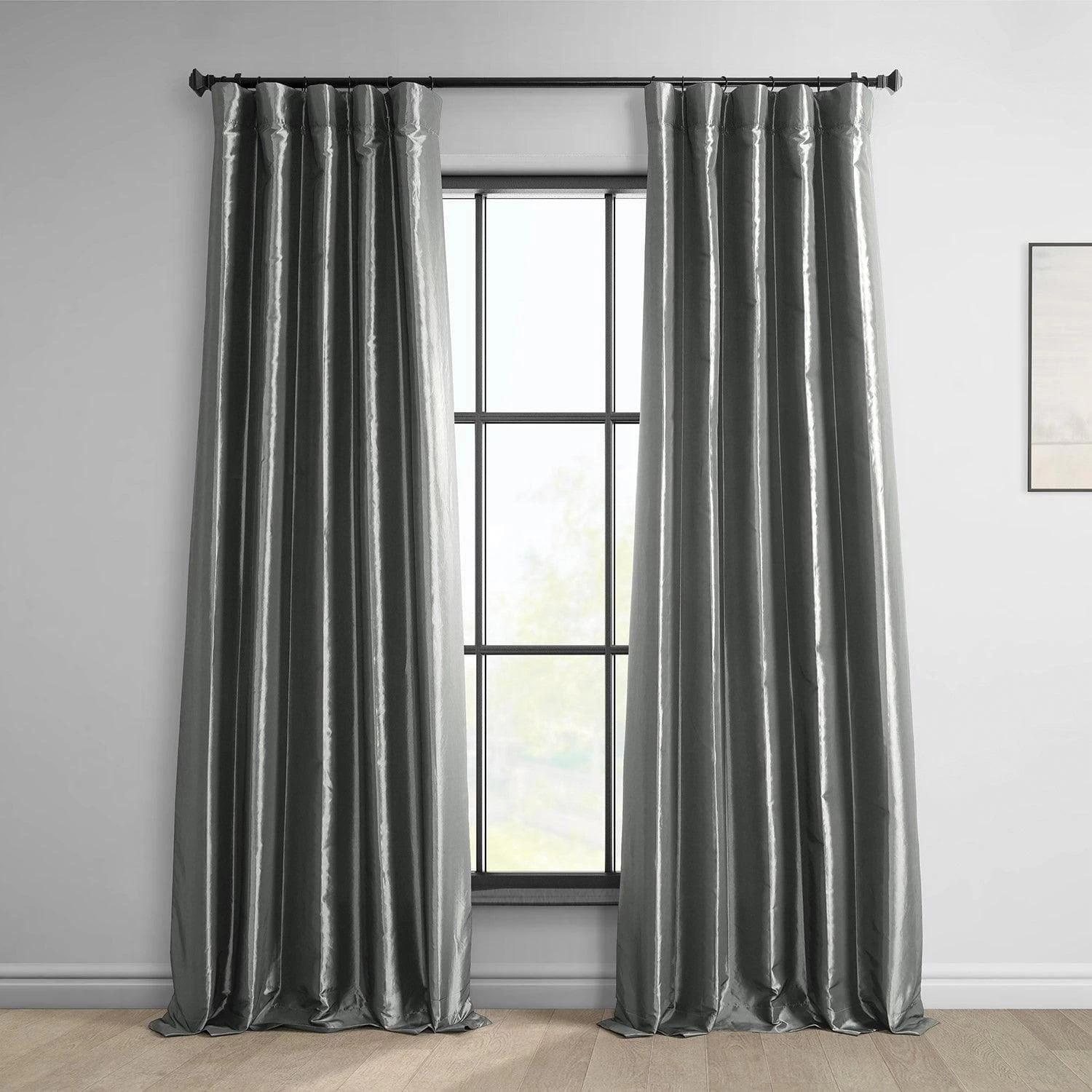 Metal Solid Faux Silk Taffeta Room Darkening Curtain Pair (2 Panels) 3 Metal Solid Faux Silk Taffeta Room Darkening Curtain Pair (2 Panels)