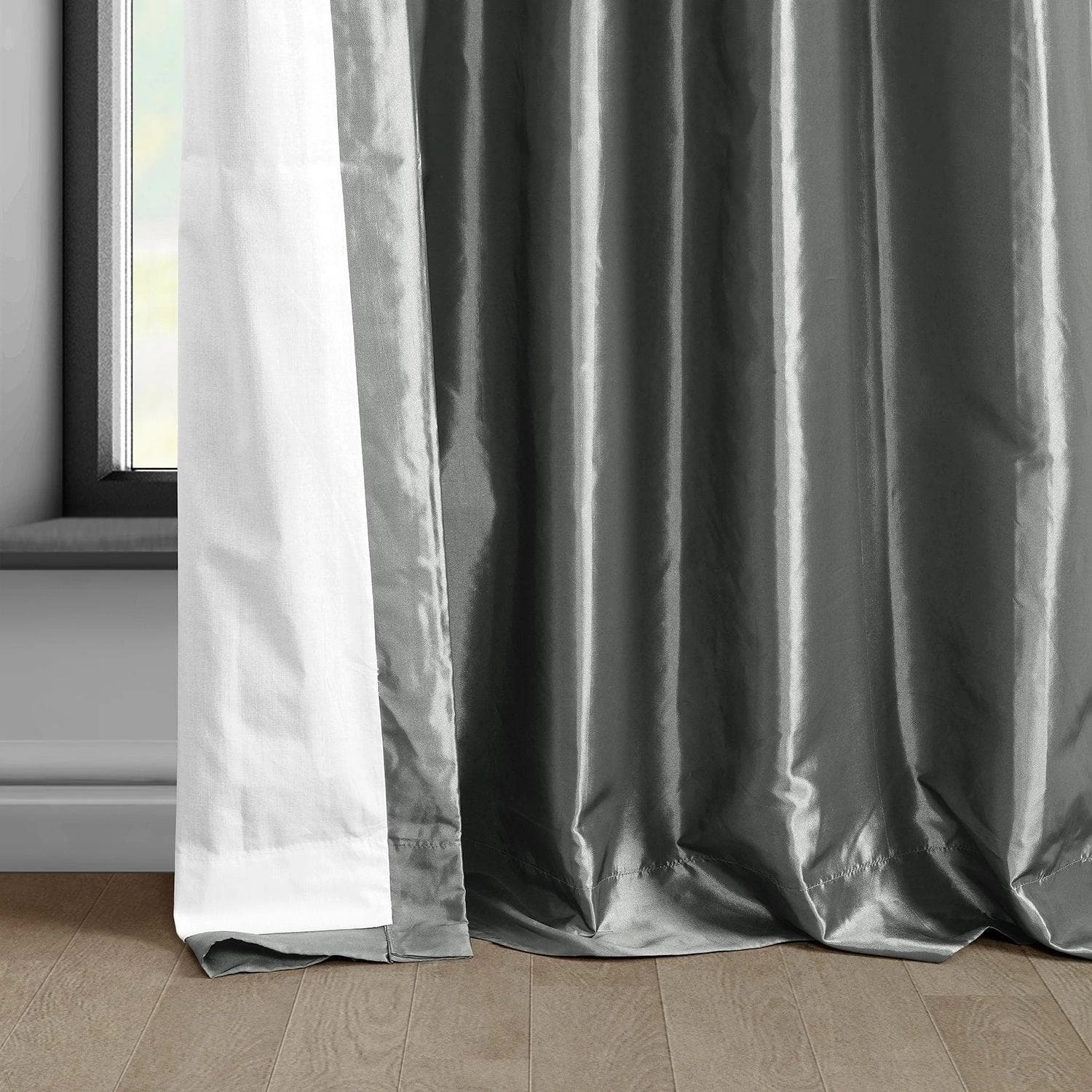 Metal Solid Faux Silk Taffeta Room Darkening Curtain Pair (2 Panels) 7 Metal Solid Faux Silk Taffeta Room Darkening Curtain Pair (2 Panels) - Image 5