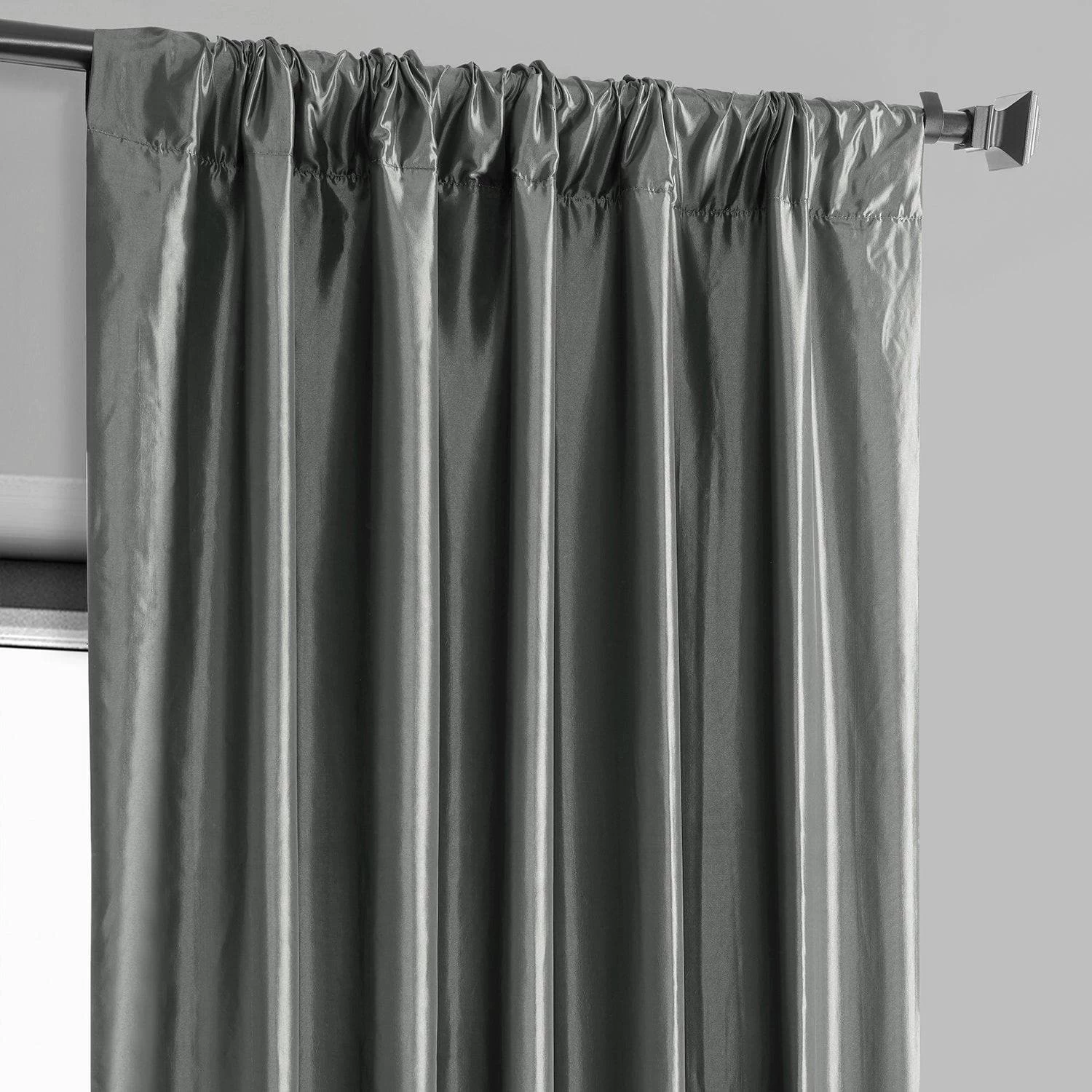Metal Solid Faux Silk Taffeta Room Darkening Curtain Pair (2 Panels) 6 Metal Solid Faux Silk Taffeta Room Darkening Curtain Pair (2 Panels) - Image 4