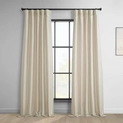 Light Beige Solid Faux Silk Taffeta Room Darkening Curtain Pair (2 Panels)