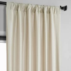 Light Beige Solid Faux Silk Taffeta Room Darkening Curtain Pair (2 Panels) -Chic Curtains Shop PTCH SP130907 pole pocket header