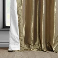 Green Gold Solid Faux Silk Taffeta Room Darkening Curtain Pair (2 Panels) -Chic Curtains Shop PTCH SP206 lining view