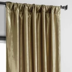 Green Gold Solid Faux Silk Taffeta Room Darkening Curtain Pair (2 Panels) -Chic Curtains Shop PTCH SP206 pole pocket header