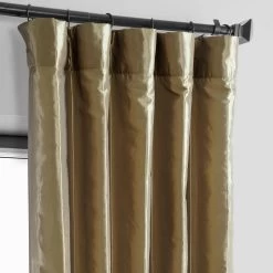 Green Gold Solid Faux Silk Taffeta Room Darkening Curtain Pair (2 Panels) -Chic Curtains Shop PTCH SP206 pole pocket hook belt header