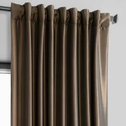 Dark Copper Brown Solid Faux Silk Taffeta Room Darkening Curtain Pair (2 Panels) -Chic Curtains Shop PTCH SP27 back tab header