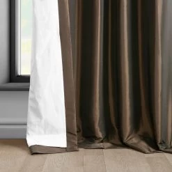 Dark Copper Brown Solid Faux Silk Taffeta Room Darkening Curtain Pair (2 Panels) -Chic Curtains Shop PTCH SP27 lining view