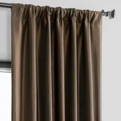 Dark Copper Brown Solid Faux Silk Taffeta Room Darkening Curtain Pair (2 Panels) -Chic Curtains Shop PTCH SP27 pole pocket header