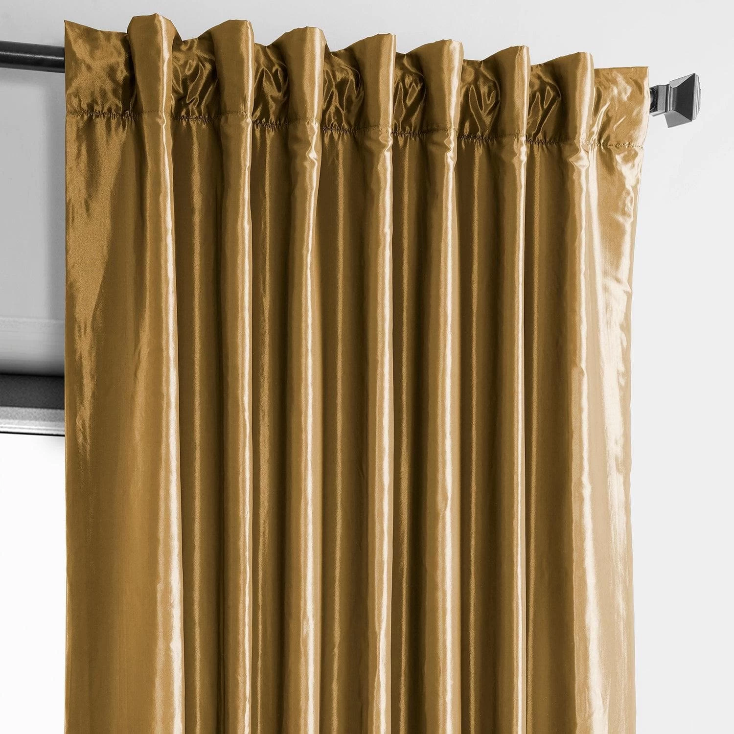 Gold Solid Faux Silk Taffeta Room Darkening Curtain Pair (2 Panels) 5 Gold Solid Faux Silk Taffeta Room Darkening Curtain Pair (2 Panels) - Image 3