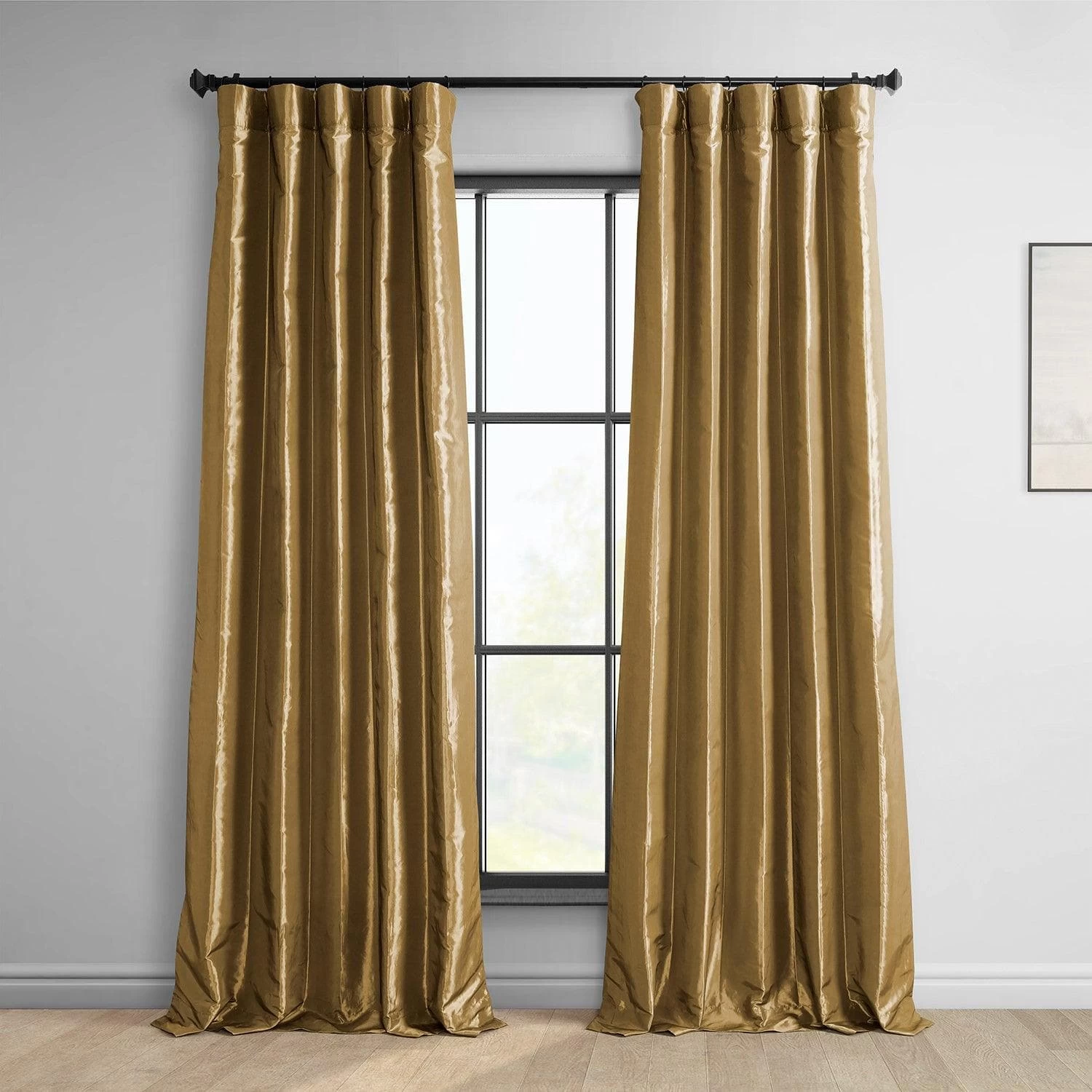 Gold Solid Faux Silk Taffeta Room Darkening Curtain Pair (2 Panels) 3 Gold Solid Faux Silk Taffeta Room Darkening Curtain Pair (2 Panels)