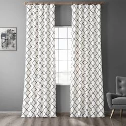 Pavillion Cream & Grey Designer Flocked Curtain
