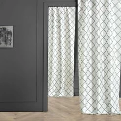 Pavillion White & Green Designer Flocked Curtain 13 Pavillion White & Green Designer Flocked Curtain -Chic Curtains Shop PTFFLK C22C 40308