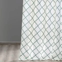 Pavillion White & Green Designer Flocked Curtain 12 Pavillion White & Green Designer Flocked Curtain -Chic Curtains Shop PTFFLK C22C 40308 4