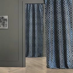 Filigree Blue & Grey Designer Flocked Curtain -Chic Curtains Shop PTFFLK C23C 40355