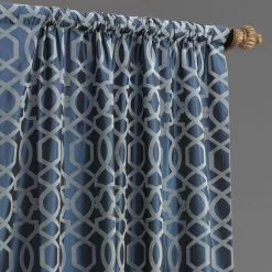 Filigree Blue & Grey Designer Flocked Curtain -Chic Curtains Shop PTFFLK C23C 40355 3