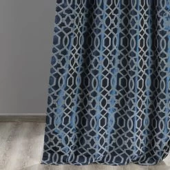 Filigree Blue & Grey Designer Flocked Curtain -Chic Curtains Shop PTFFLK C23C 40355 4