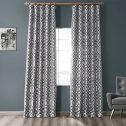 Filigree Grey & Pewter Designer Flocked Curtain