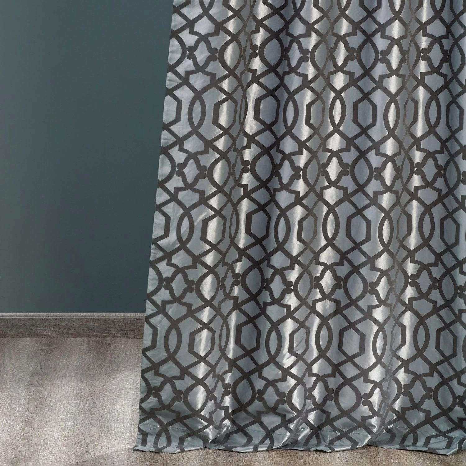 Filigree Grey & Pewter Designer Flocked Curtain 7 Filigree Grey & Pewter Designer Flocked Curtain - Image 5