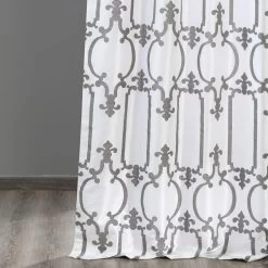 Royal Gate Off White & Silver Designer Flocked Curtain -Chic Curtains Shop PTFFLK C32E 40713 4
