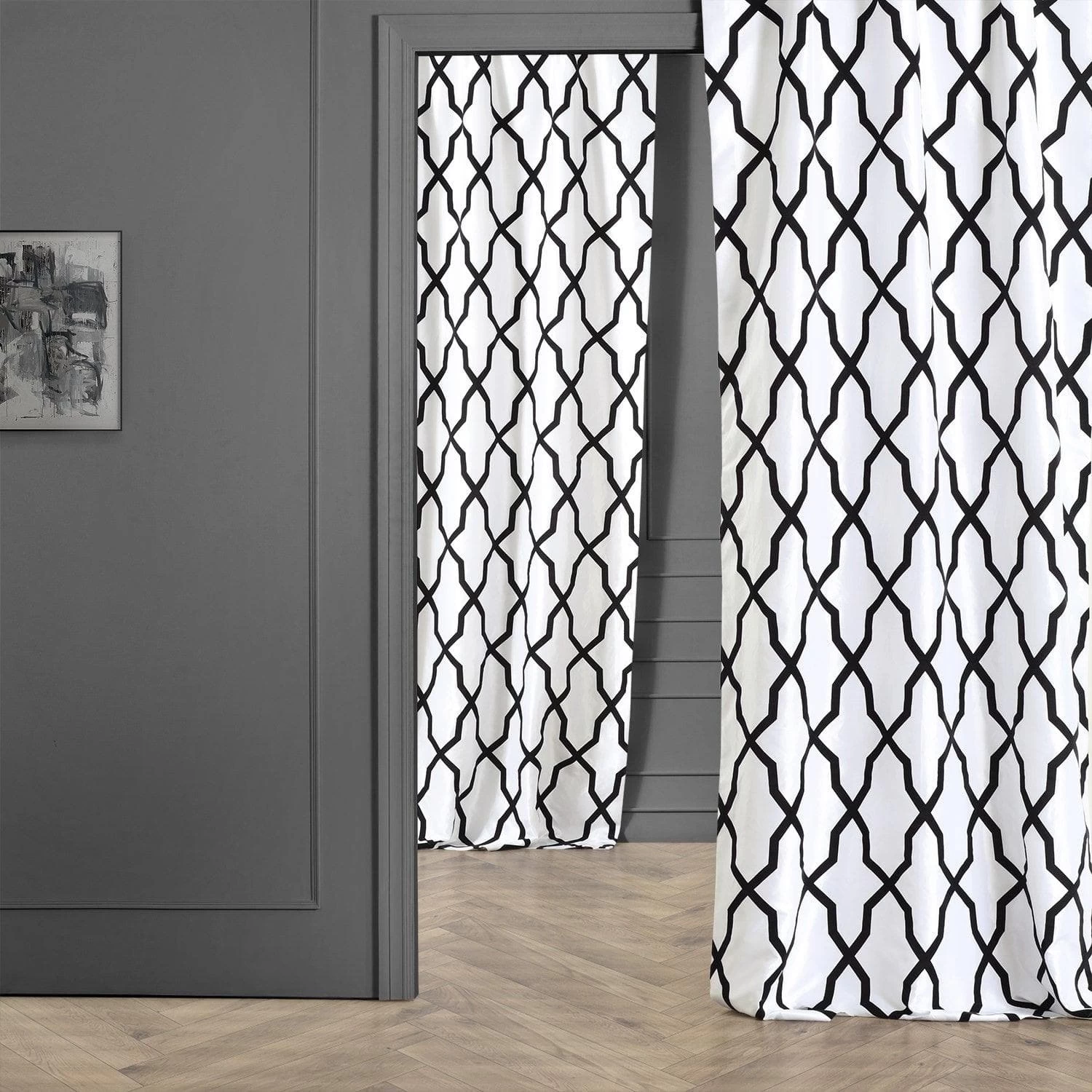 Pinnacle White & Black Designer Flocked Curtain 8 Pinnacle White & Black Designer Flocked Curtain - Image 6