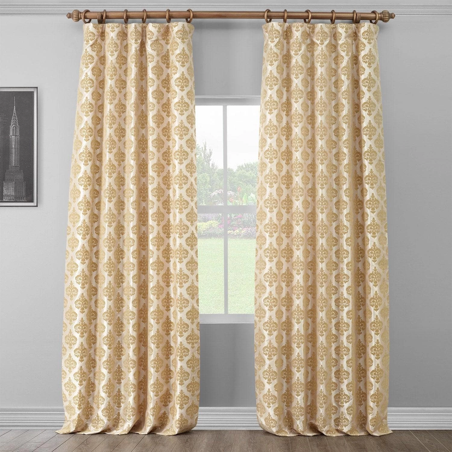 Beatrice Champagne Beige Designer Flocked Curtain 3 Beatrice Champagne Beige Designer Flocked Curtain