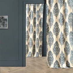 Francesca Grey And Blue Designer Flocked Curtain 13 Francesca Grey And Blue Designer Flocked Curtain -Chic Curtains Shop PTFFLK C38 49039