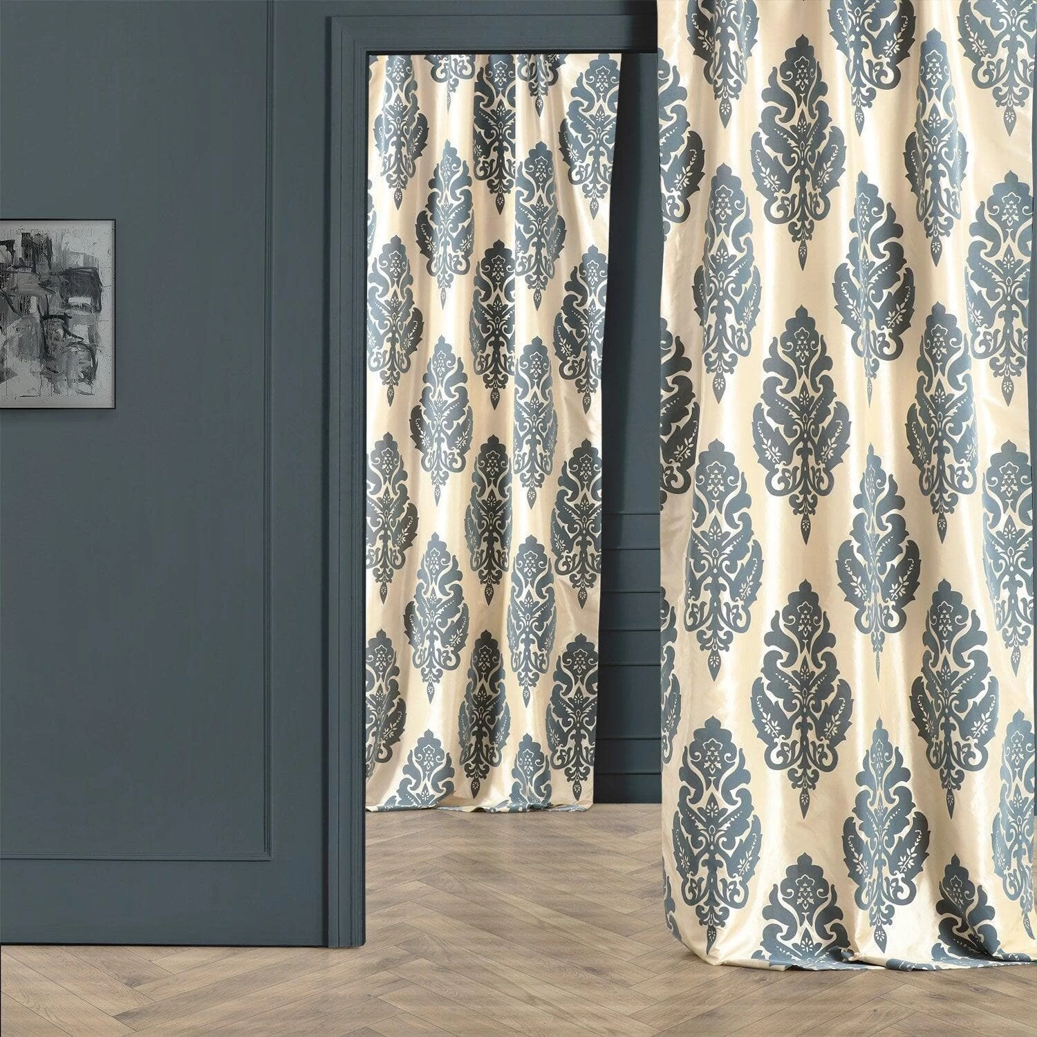 Francesca Grey And Blue Designer Flocked Curtain 8 Francesca Grey And Blue Designer Flocked Curtain - Image 6