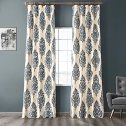Francesca Grey And Blue Designer Flocked Curtain