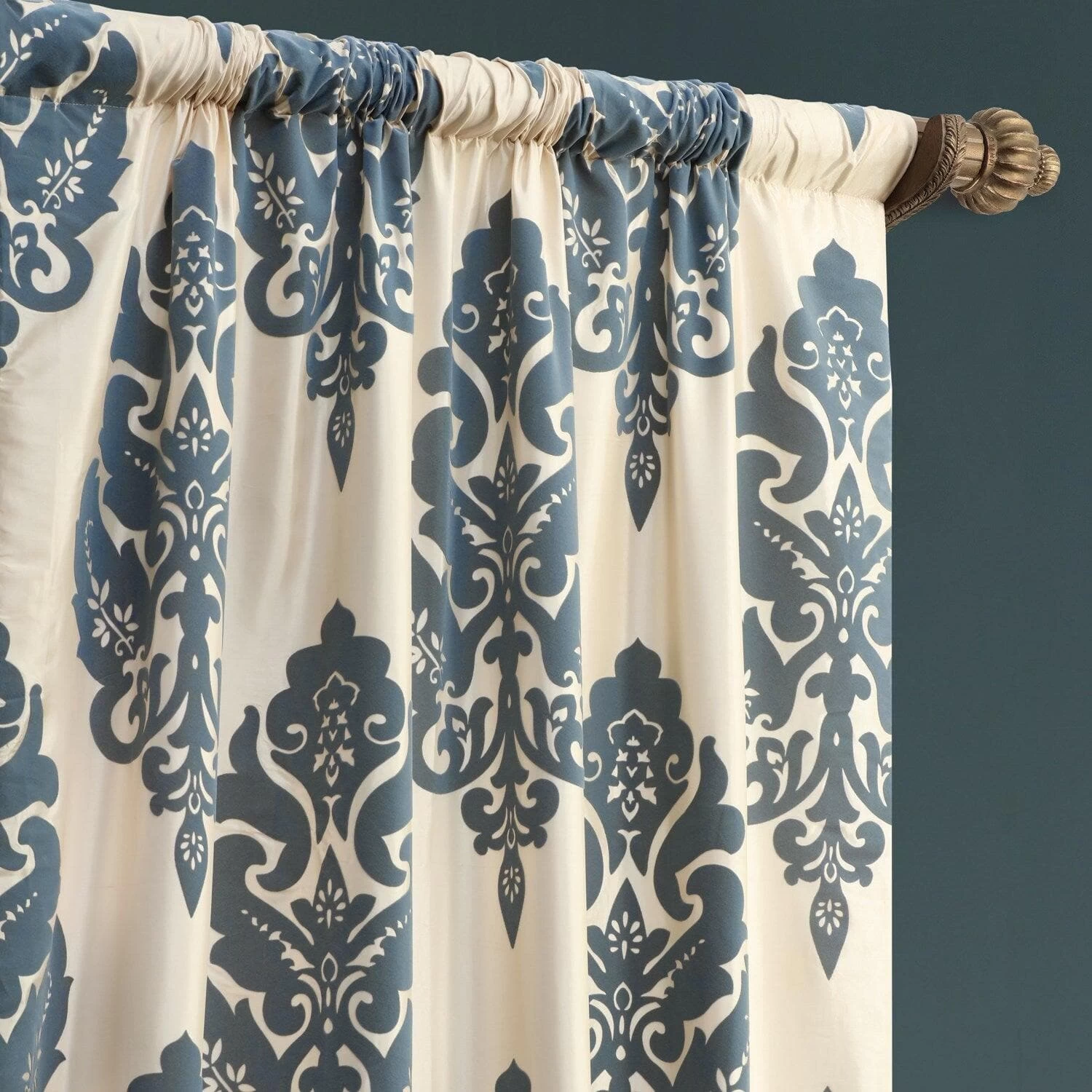Francesca Grey And Blue Designer Flocked Curtain 5 Francesca Grey And Blue Designer Flocked Curtain - Image 3