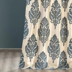 Francesca Grey And Blue Designer Flocked Curtain 12 Francesca Grey And Blue Designer Flocked Curtain -Chic Curtains Shop PTFFLK C38 49039 4