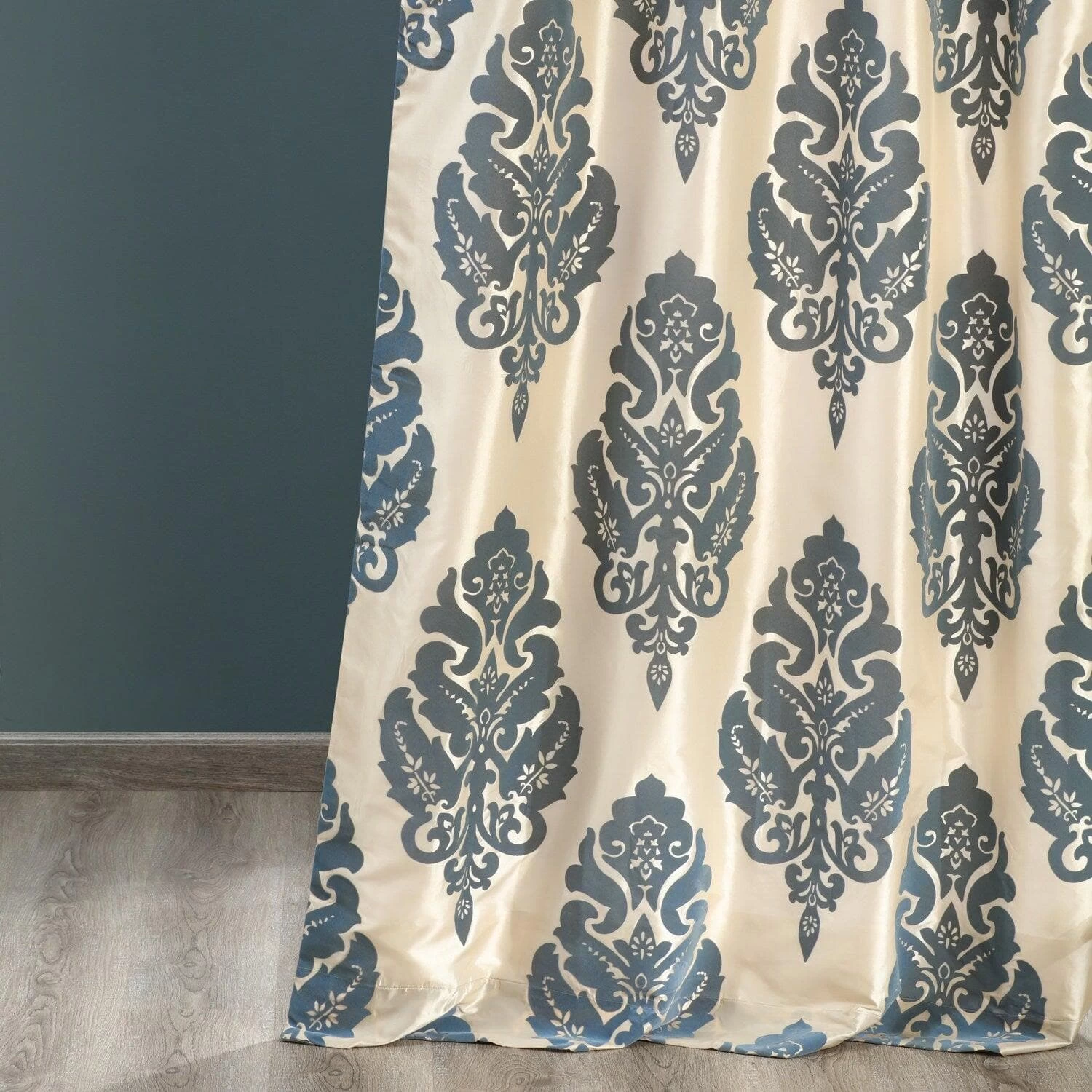 Francesca Grey And Blue Designer Flocked Curtain 7 Francesca Grey And Blue Designer Flocked Curtain - Image 5