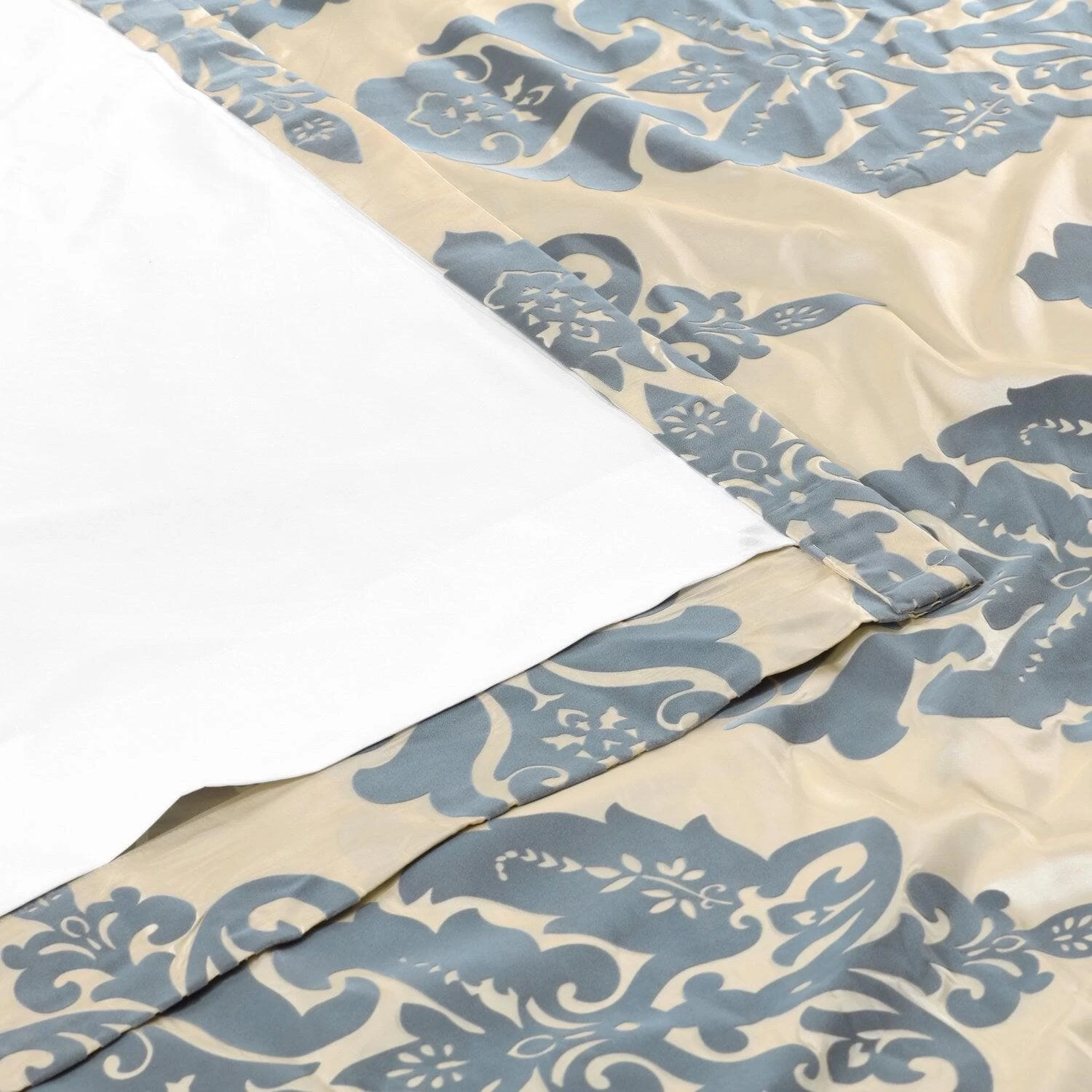 Francesca Grey And Blue Designer Flocked Curtain 6 Francesca Grey And Blue Designer Flocked Curtain - Image 4