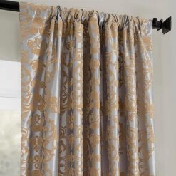 Firenze Platinum & Gold Designer Flocked Curtain -Chic Curtains Shop PTFFLK C7EVP 53632 3