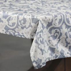 Rococo Blue Designer Faux Silk Taffeta Outdoor Table Cloth -Chic Curtains Shop PTPCH 170806A TC 46053 3