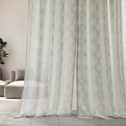 Calais Tile Cream Patterned Faux Linen Sheer Curtain -Chic Curtains Shop SHCH 11701 front view 1