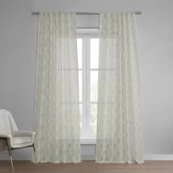 Calais Tile Cream Patterned Faux Linen Sheer Curtain