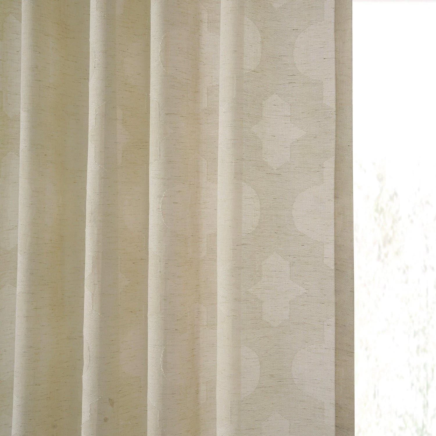 Calais Tile Beige Patterned Faux Linen Sheer Curtain 6 Calais Tile Beige Patterned Faux Linen Sheer Curtain - Image 4