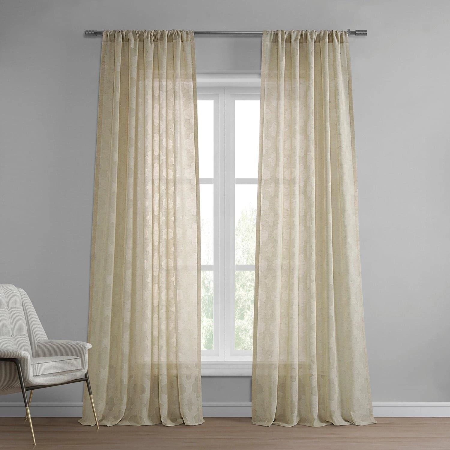 Calais Tile Beige Patterned Faux Linen Sheer Curtain 3 Calais Tile Beige Patterned Faux Linen Sheer Curtain