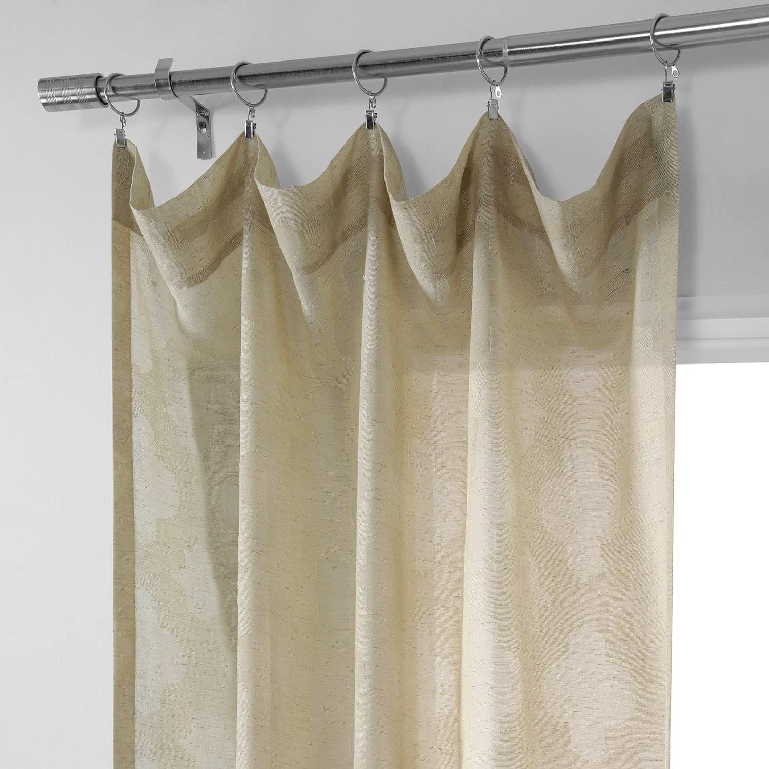 Calais Tile Beige Patterned Faux Linen Sheer Curtain 4 Calais Tile Beige Patterned Faux Linen Sheer Curtain - Image 2