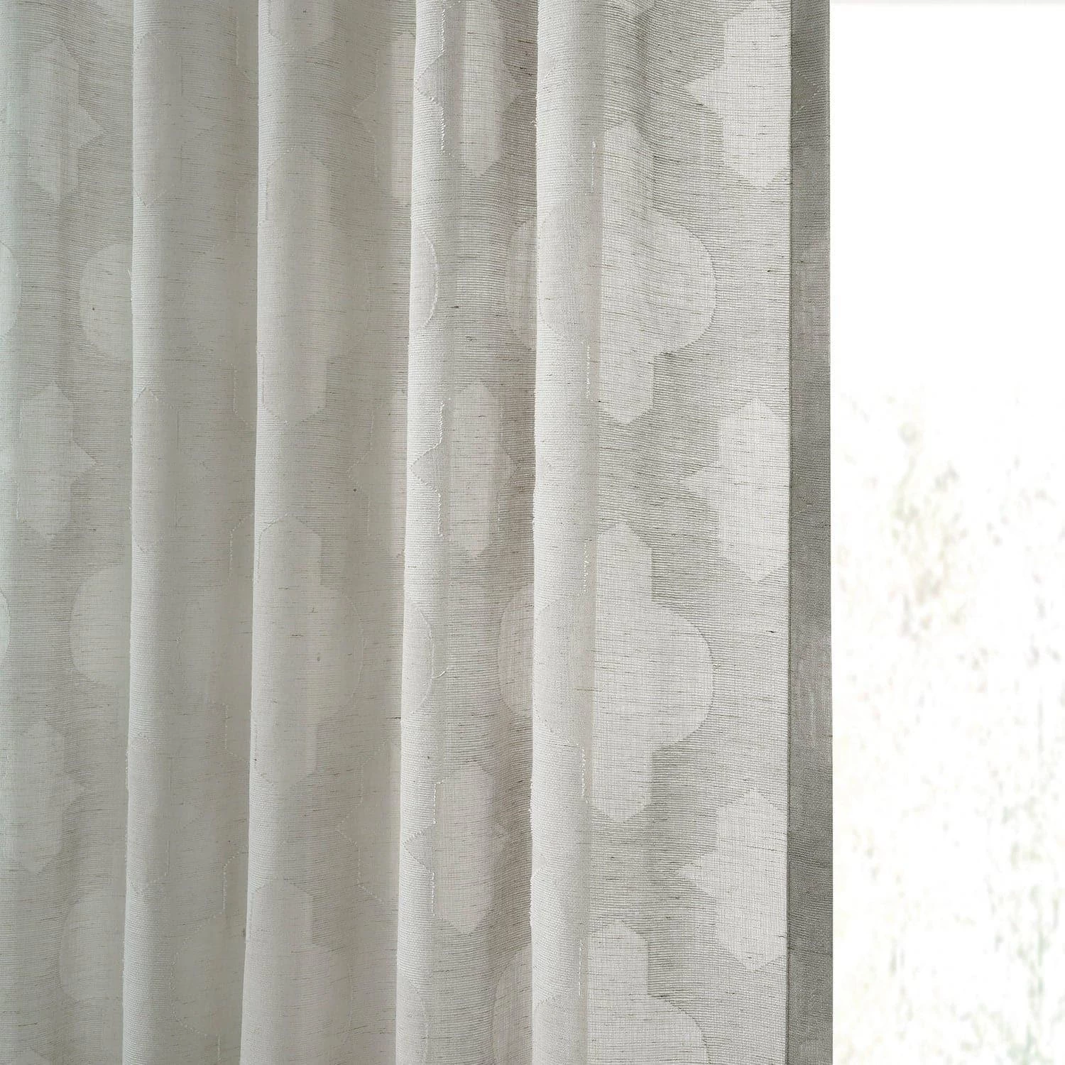 Calais Tile Grey Patterned Faux Linen Sheer Curtain 6 Calais Tile Grey Patterned Faux Linen Sheer Curtain - Image 4